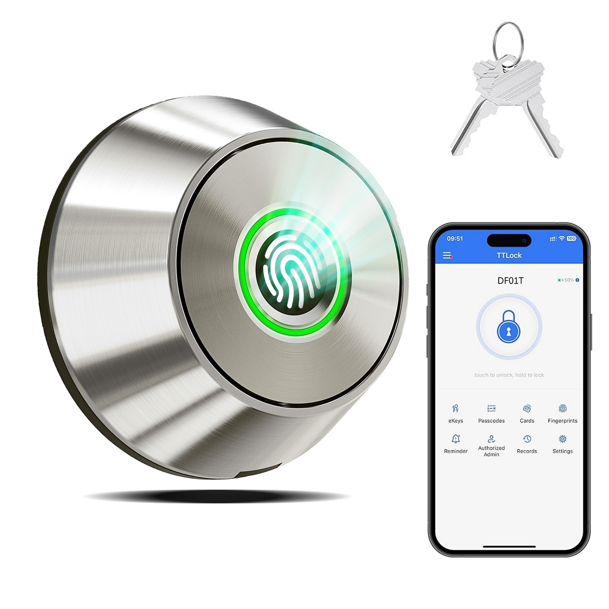3 in 1 Corded Zinc Smart Lock Deadbolt, Keyless Entry Door Lock with Fingerprint Digital, APP Control in Silver